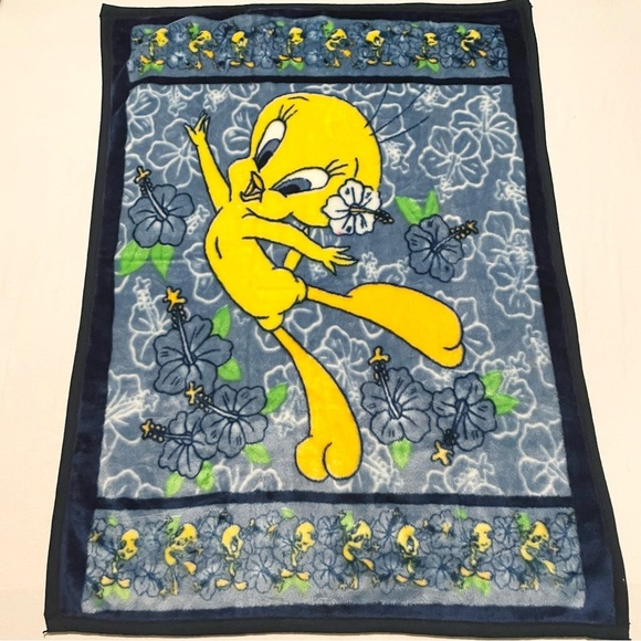 Vintage Tweety Bird Blanket 57” x 41.5” Flowers - Picture 1 of 16